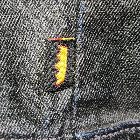 Todd Oldham Jeans Dark Blue Shimmer Button Front Trucker Style Jean Jacket Sz L - Picture 7 of 10